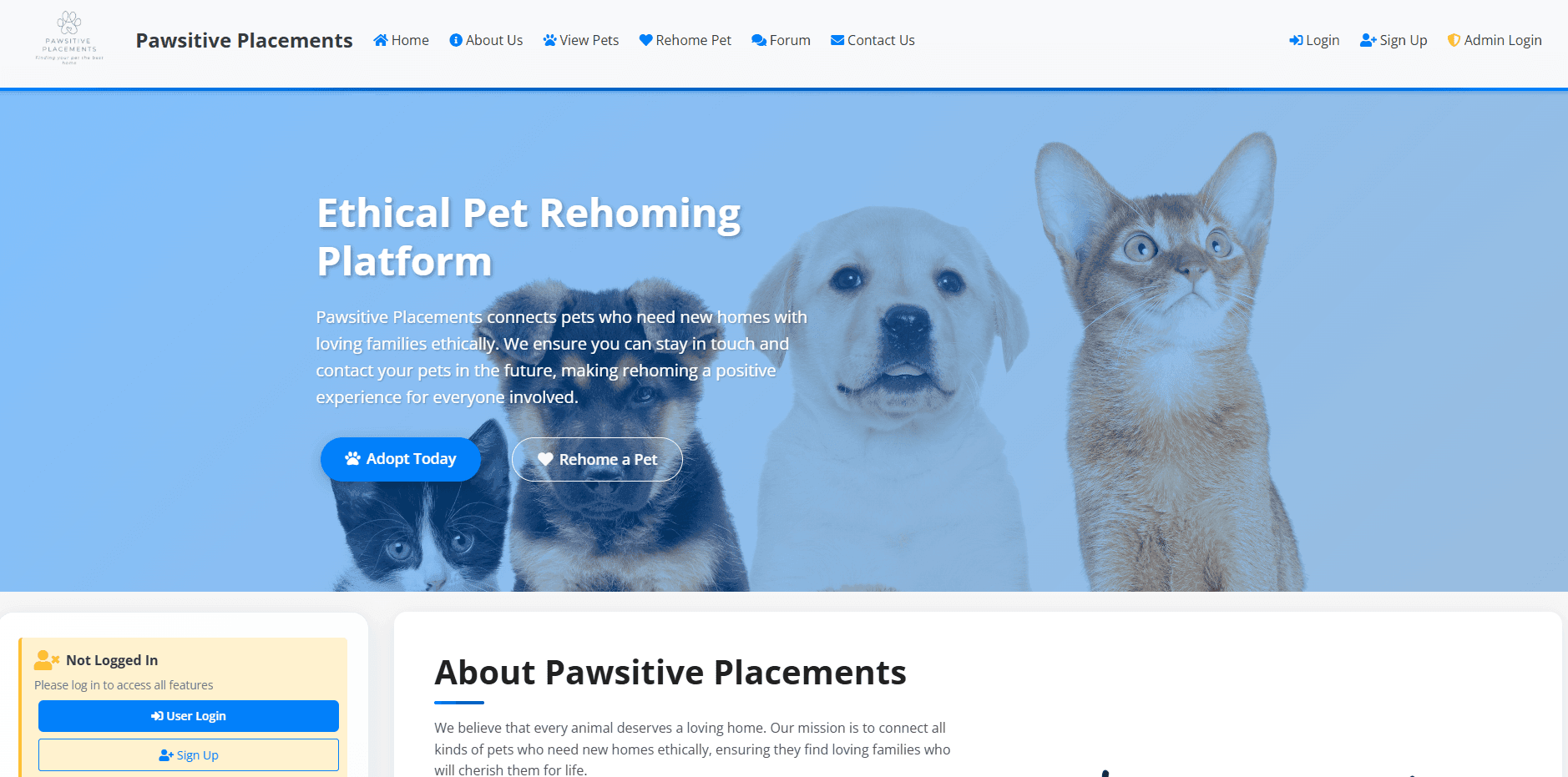 Pawsitive Placements — Pet Adoption Platform
